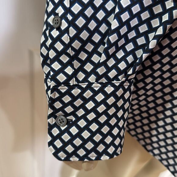 THEORY GEO PRINT BOYFRIEND SHIRT. SAPPHIRE MULTI ( GREY AND BLUE) - Picture 5 of 9